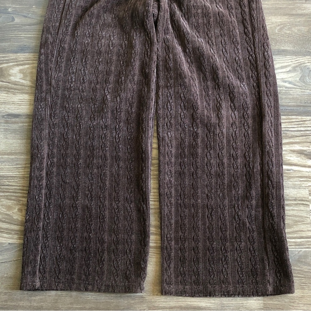 Aerie Offline Cable Knit Wide Leg Lounge Pants Chenille Trouser Brown Pull On - Picture 3 of 14